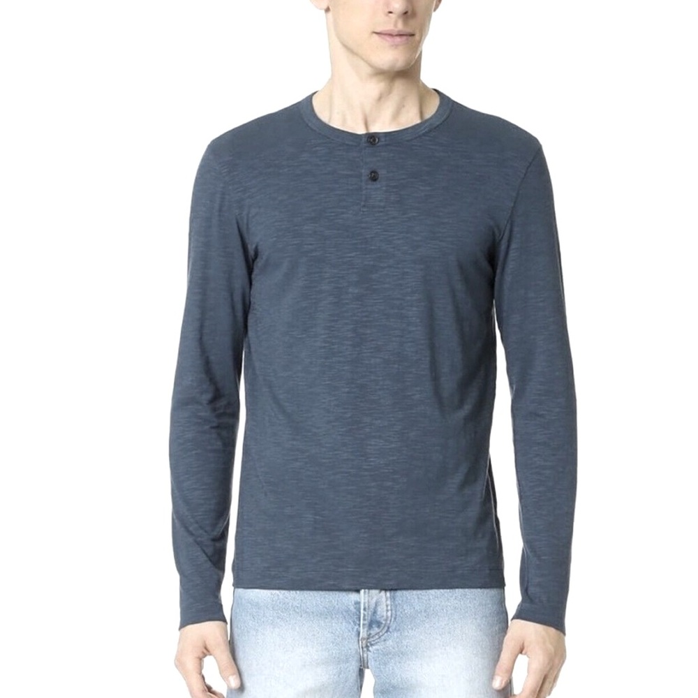 Theory Gaskell HL Coasting‎ Long Sleeve Blue Grey Henley Shirt Men’s Small